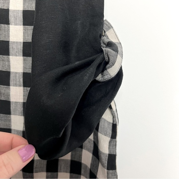 Toofan 100% Linen Black and Natural Checkered Block Print Lagenlook Artsy Top - Picture 6 of 11